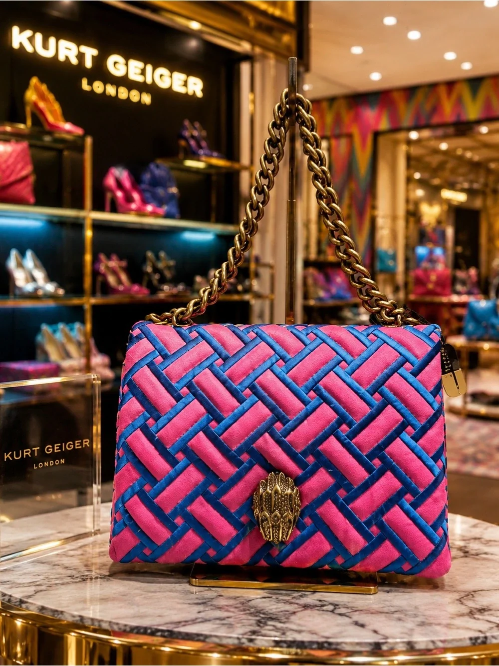 Kurt Geiger Pink & Blue Quilted Chain-Handle Shoulder Bag
